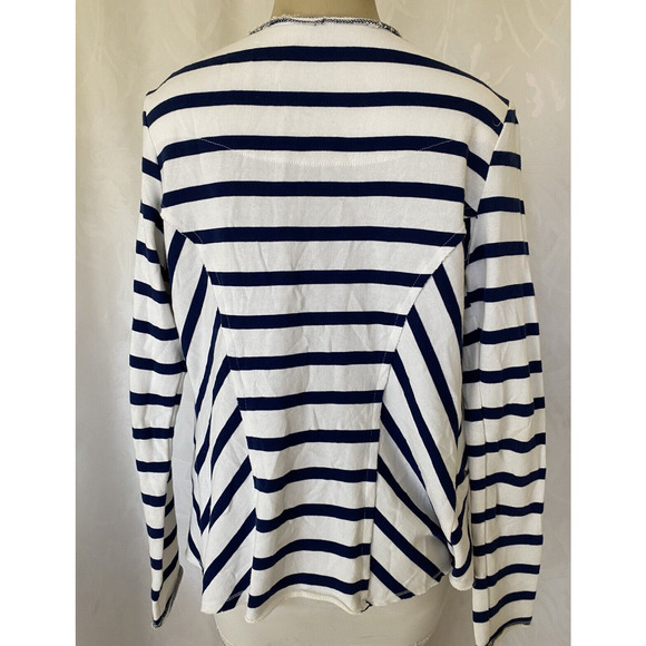 DREW Anthropologie Blue Navy White Stripe Cotton Blazer Jacket Open Long… - Picture 3 of 4